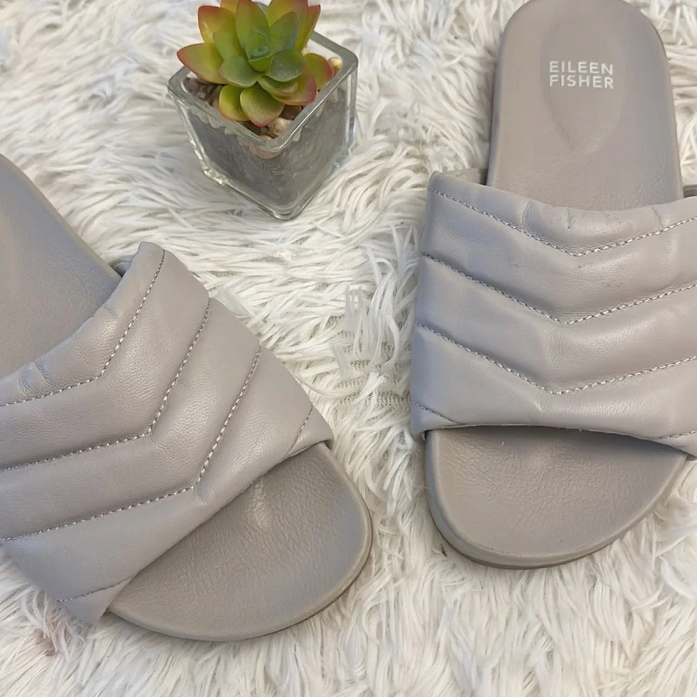 Eileen Fisher Haze Barley Nappa leather grey comfort slides sandals size 6.5